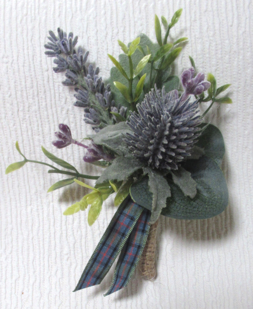 Grey thistle buttonhole, Heather & Thistle Buttonhole, Scottish Buttonhole